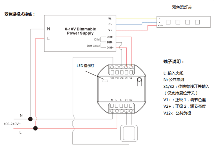 C2302K-Z 0-10v双色温控制器使用教程支持涂鸦APP和无线动能开关操控