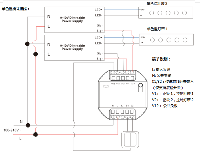 C2302K-Z 0-10v双色温控制器使用教程支持涂鸦APP和无线动能开关操控
