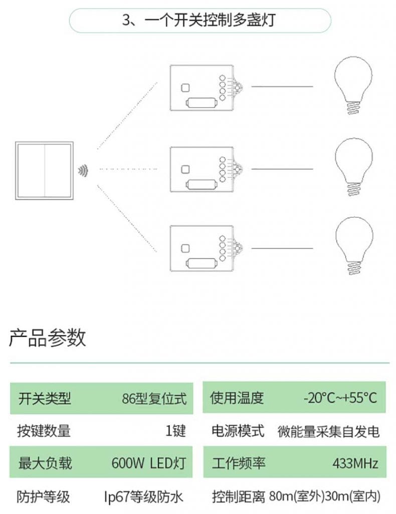 无线开关面板免布线遥控式无电池一键秒开家用灯自发电动能无线控制